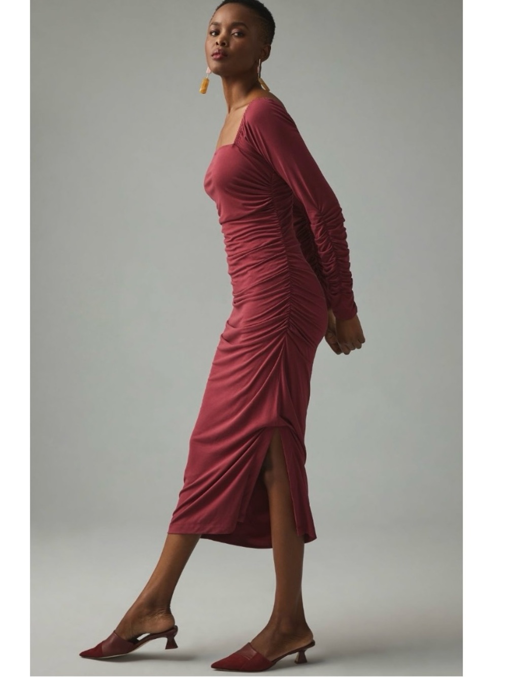 Anthropologie Square Neck Ruched Midi Dress New Small - Picture 14 of 14